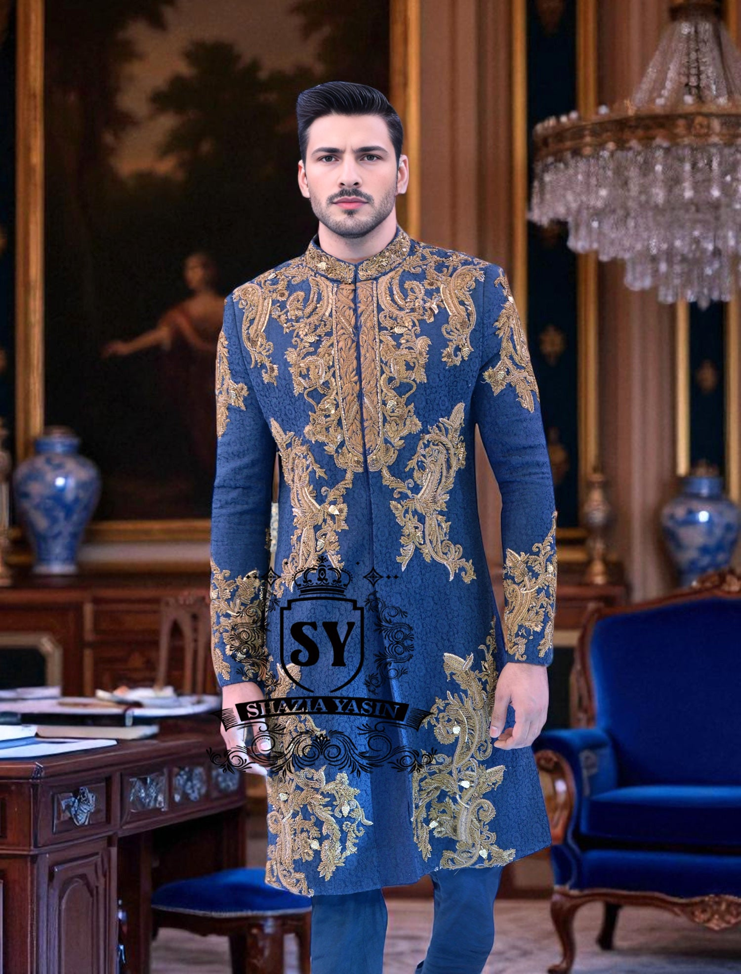 At Shazia Yasin, we understand this perfectly and offer you unique men's wedding Sherwani suits for the groom that will accentuate your elegance and style on this special day.
