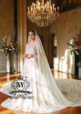 Pakistani Designer Gown with Long Veil USA Baltimore Maryland Off White Gown with Long Veil Pakistan