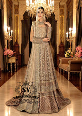 Light Chamoisee Designer Bridal Pishwas and Lehenga Holland Netherlands Stylish Pakistani Bridal Dresses