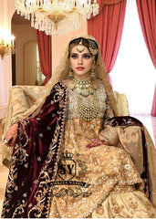 Pakistani Walima Dress for Bride McKinney Texas USA Gharara Bridal Dress In Beautiful Gold Buff