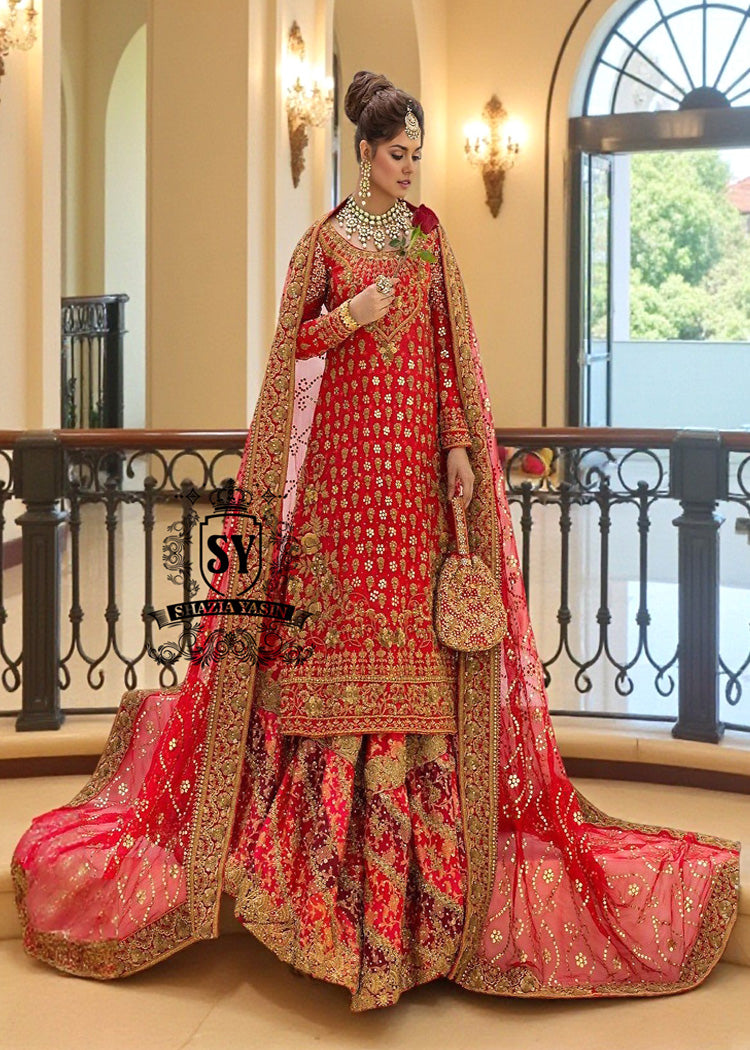 Spanish Red Bridal Dress Pakistani Red Bridal Dress Berkeley California USA Farshi Lehenga Dress with Price