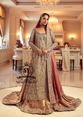 Pakistani Bridal Dress Queen Coral Farshi Lehenga Style Berkeley California USA Long A-Line Shirt Wedding Outfit