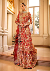 Red Pakistani Bridal Dresses for Barat Luxurios Handwork Heavy Embroidered Organza Bridal Dresses