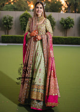 Introducing Bridal Pishwas with lehenga by Shazia Yasin - where royal meets romance, this intricate embellished wedding dress whispers a tale of sophistication.