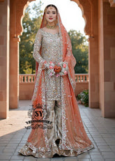 Stepping into forever in this Gharara from the 2026 Bridal Collection. A Divine Gharara dress with delicate Gota lace and a touch of heavenly elegance, perfect for a classic Nikkah ceremony.