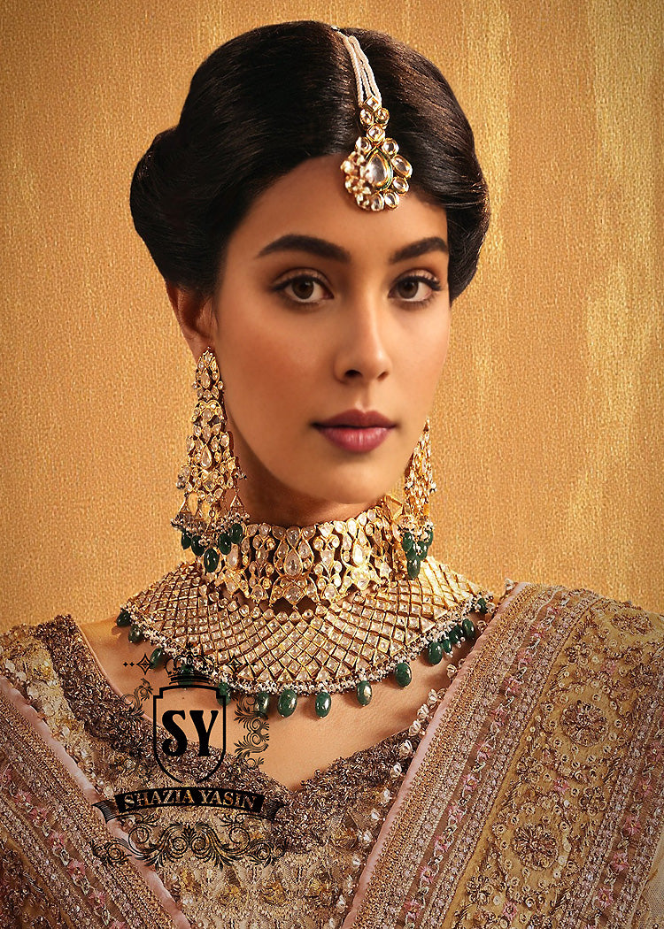 Sterling Silver Emerald Diamond Polki Bridal Jewellery Set Handcrafted Bridal Jewelry – Necklaces, Earrings, and Sets