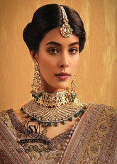 Sterling Silver Emerald Diamond Polki Bridal Jewellery Set Handcrafted Bridal Jewelry – Necklaces, Earrings, and Sets