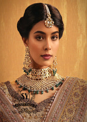 Sterling Silver Emerald Diamond Polki Bridal Jewellery Set Handcrafted Bridal Jewelry – Necklaces, Earrings, and Sets