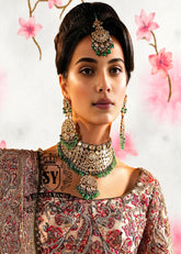 Luxury gold Bridal jewelry Emerald Kundan Choker Green Antique Gold Necklace Set Victorian Polki Pearl Choker