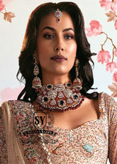 Bridal Jewellery Set for Wedding Dark Sapphire Wedding Jewellery for Walima Reception with Diamond Polki Gemstones