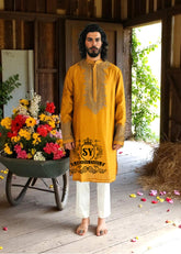 Majestic Embroidered Kurta Pajama in Mustard Fairbanks Alaska Kurta Pajama for Wedding Events