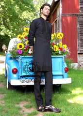 Designer Kurta Pajama for Festive Season Palmer Alaska USA Black Kurta Shalwar for Wedding Events