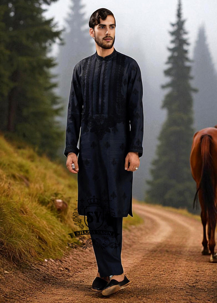 Black Kurta Pajama Suits for Wedding Events Newcastle England Embroidered Kurta Pajama