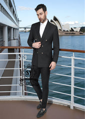 Graceful Black Mens Suit Holland Netherland Stylish Double Breasted 2 Piece Custom Suits Men's Tailoring