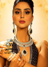 Sterling Silver Dark Indigo Necklace Set with Earrings Dallas Texas USA Pakistani Party Wear Jewellery Sets