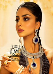 Luxury Sterling Silver Dark Indigo Necklace Set with Earrings Dallas Texas USA Pakistani Party Wear Jewellery Sets