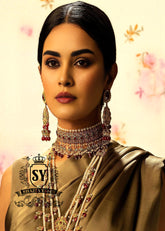 925 Sterling Silver Ruby Bridal Jewellery Set Diamond Choker Set Artificial Diamond Choker with Rani haar and Jhumka Earrings