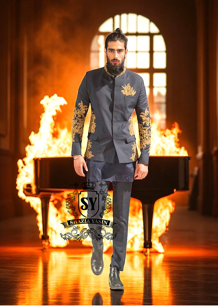 Oxford Blue Men's Prince Coat Newport News Virginia USA Stylish Embellished Prince Coat Suits