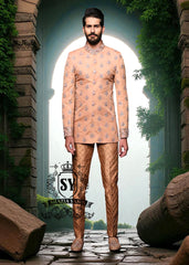 Deep Peach Prince Coat Newcastle England UK Buy Embroidered Prince Coat Designer Prince Coat Suits