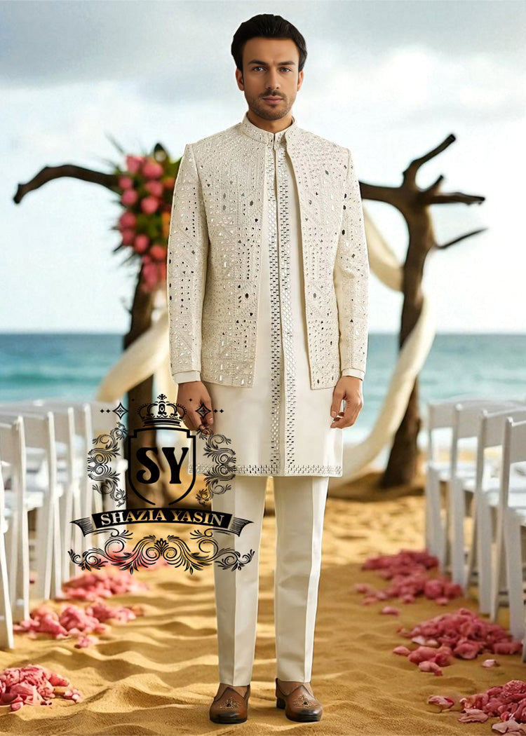 Gorgeous Mirror Embroidered Mens Prince Coat Suits Virginia Maryland USA Pakistani Designer Prince Coat