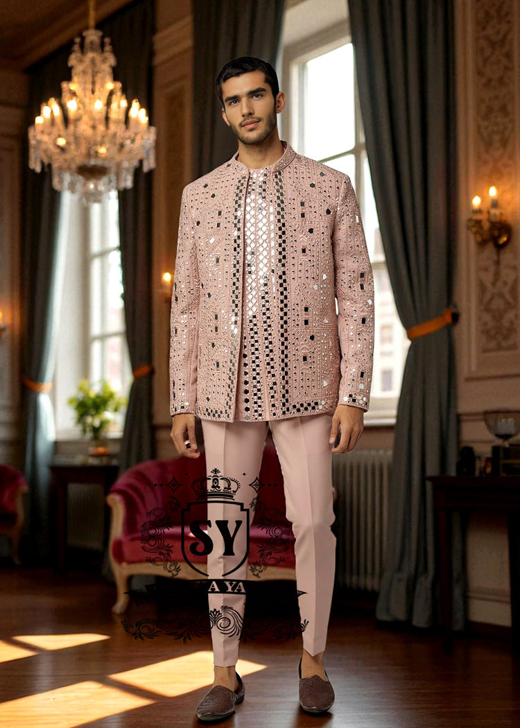 Pakistani Designer Mirror Embroidered Prince Coat Jackson Heights New York NY USA Graceful Mens Prince Coat