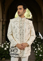 Mens Prince Coat in Raw Silk Diamond Bar California CA USA Prince Coat Mirror Embroidered Kurta Combinations