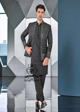 Mid-Night Black Prince coat Mens Prince coat Telford London UK Pakistan Designer Mirror Embroidered Prince Coat