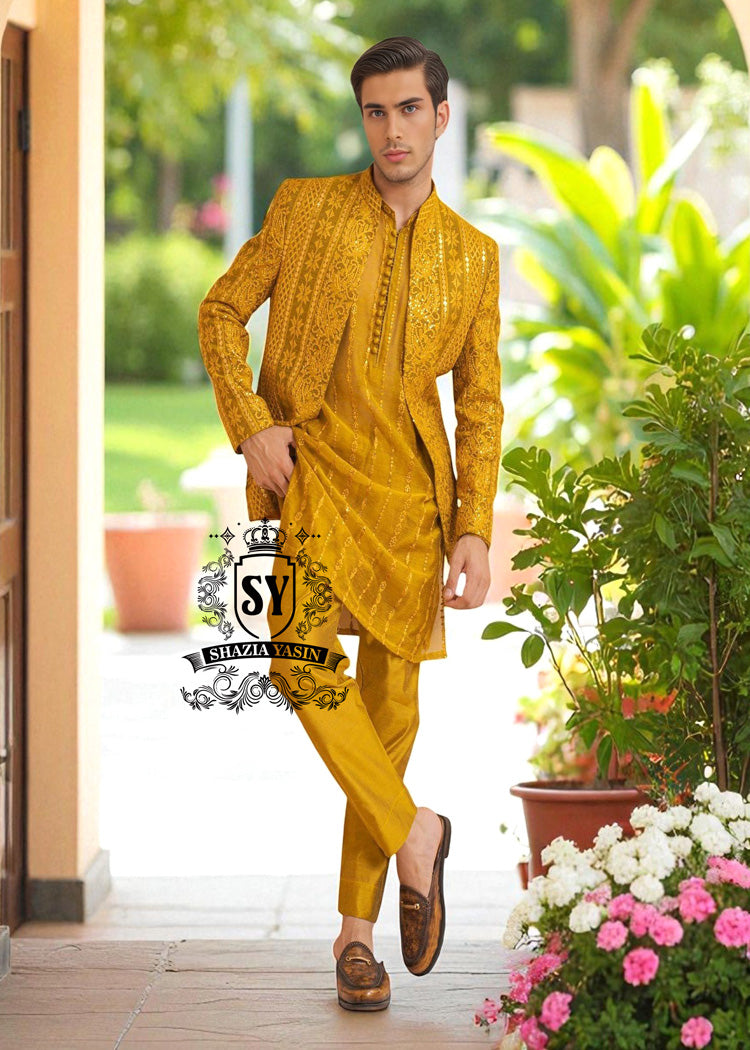 Mens Prince Coat Suit for Mehndi Mayon Ceremony Ras Al-Khaima UAE Mens Prince Coat Pakistani Designer Prince Coat