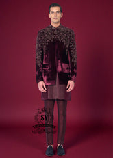 Bordeaux Velvet Embellished Prince Coat