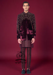 Bordeaux Velvet Embellished Prince Coat
