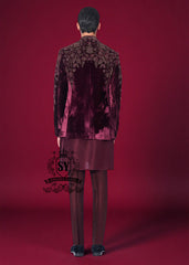Bordeaux Velvet Embellished Prince Coat