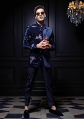 Midnight Blue Prince Coat for Wedding Ceremony Edison New Jersey NJ USA Designer Men's Prince Coat Suits