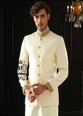 Off-white Embroidered Prince Coat for Weddings Melbourne Australia High Quality Men's Prince Coat with matching kurta pajama