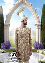 Champagne Raw Silk Embellished Sherwani Al Rayyan Qatar Stylish Embroidered Sherwani Suits UK USA Canada Australia