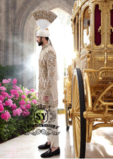 Champagne Raw Silk Embellished Sherwani Al Rayyan Qatar Stylish Embroidered Sherwani Suits UK USA Canada Australia