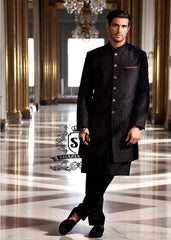 Mens Bespoke Sherwani Suits Ilford London UK Black Sherwani for Nikah Ceremony UK USA Canada Australia