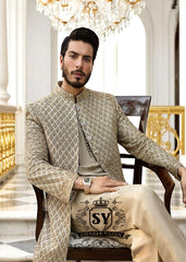 Heavy Embellished Sherwani in Raw Silk Hertfordshire England UK Sherwani for Wedding or Nikah Ceremony UK USA Canada Australia