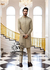 Heavy Embellished Sherwani in Raw Silk Hertfordshire England UK Sherwani for Wedding or Nikah Ceremony UK USA Canada Australia