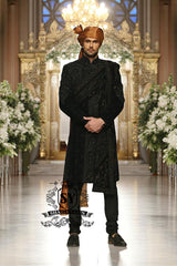 Black Sherwani for Wedding and Nikah Ceremony Farmington Hills Michigan MI USA Punjabi Mens Sherwani in Velvet