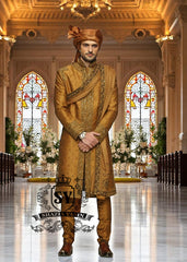 Harvest Gold Embellished Sherwani King Mississauga Ontario Canada Latest Groom Sherwani Wedding Sherwani