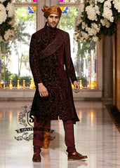 Dark Burgundy Sherwani for Sikh Wedding Oakville Ontario Men's Sherwani Wedding Sherwani Groom's Sherwani Canada