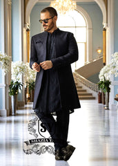Dark Navy Blue Heavy Embroidered Sherwani