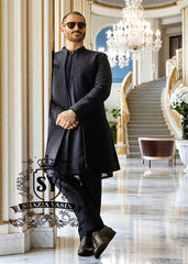 Dark Navy Blue Heavy Embroidered Sherwani