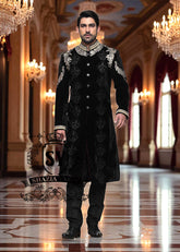 Luxury Velvet Sherwani in Black Princeton New Jersey NJ USA Designer Sherwani Ceremony Collection
