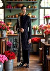 Stylish Embroidered Sherwani Suits in Black San Francisco California CA USA Buy Black Raw Silk Sherwani