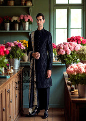 Stylish Embroidered Sherwani Suits in Black San Francisco California CA USA Buy Black Raw Silk Sherwani