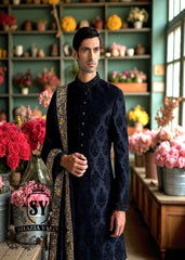 Stylish Embroidered Sherwani Suits in Black San Francisco California CA USA Buy Black Raw Silk Sherwani