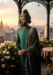 British Racing Green Jamawar Groom Sherwani Bethesda Washington DC USA Latest Sherwani Designs