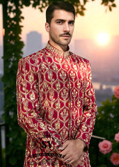Crimson Glory Raw Silk Sherwani for Mens Fairfax Virginia United States Traditional Mens Sherwani Suits