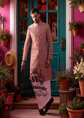 Baby Pink Sherwani for Mens Woking England UK Wedding Sherwani and Flared Trousers Combinations